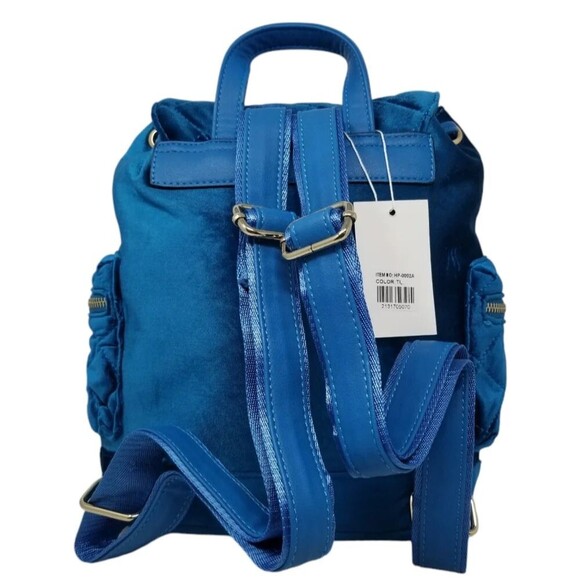 Teal Blue Quilted Drawstring backpack purse main image 6
